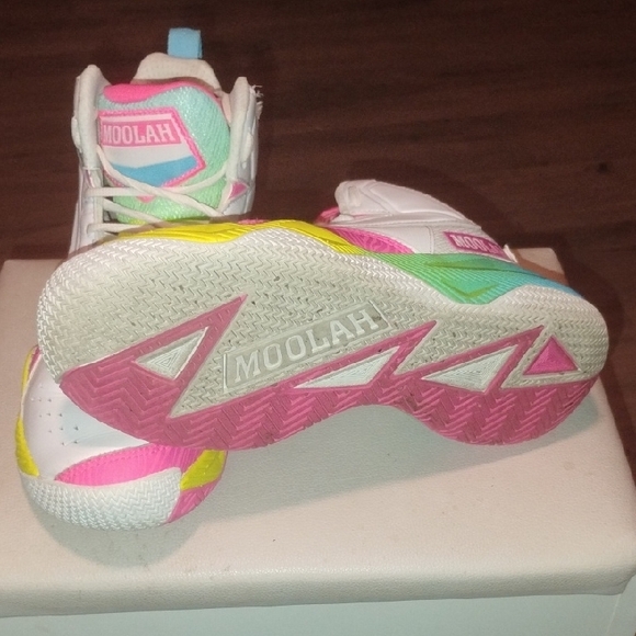 Moolah Girls High-Top Sneakers - White, Pink, Yellow Size 6.5y - Picture 8 of 11
